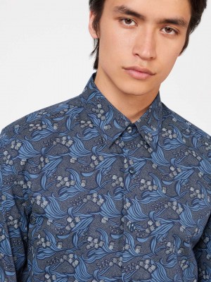 Ben Sherman Art Nouveau Floral Skjorte Marineblå | HX8624017