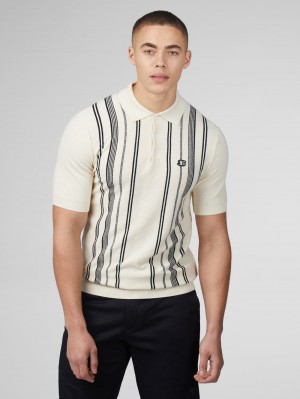 Ben Sherman B by Ben Sherman Crinkle Cotton Stripe Polo Strikkevarer Hvite | RS1528437