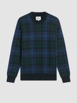 Ben Sherman Blackwatch Check Crewneck Strikkevarer Svarte | ND1629578