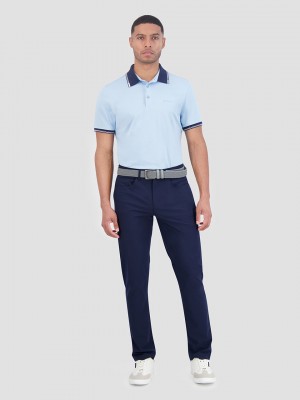 Ben Sherman Checker Rib Air Pique Sports Fit Polo T Skjorte Blå | GE9207638