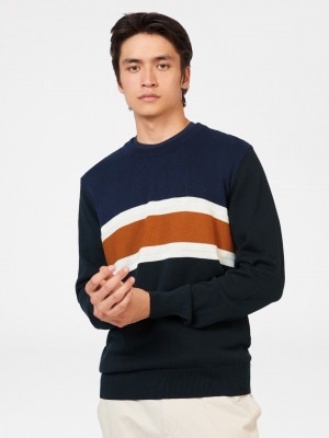 Ben Sherman Chest Stripe Crewneck Strikkevarer Svarte | HE8512490