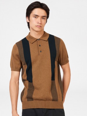 Ben Sherman Intarsia Stripe Gensere Med Polo Hals Brune | GU5487062