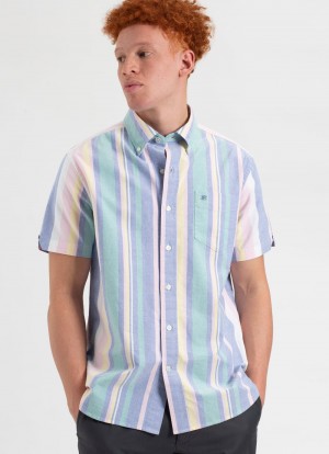 Ben Sherman Short Sleeve Brighton Oxford Organic Stripe Skjorte Multicolor | EX5287690