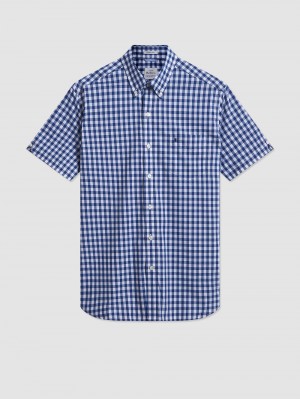 Ben Sherman Short Sleeve House Poplin Gingham Skjorte Marineblå Olivengrønne | AE4678391