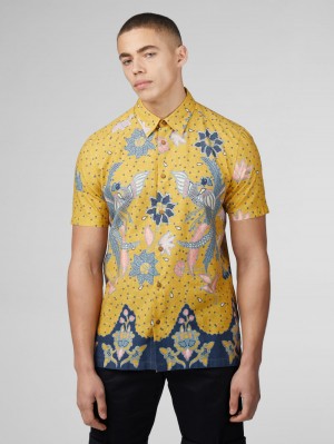 Ben Sherman Signature Abstract Botanical Print Skjorte Gul | FI8375291