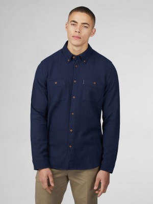 Ben Sherman Signature Boucle Skjorte Marineblå | EW7269158