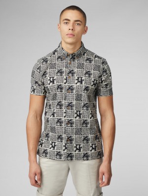 Ben Sherman Signature Checkerboard Paisley Print Skjorte Svarte | SA4710956