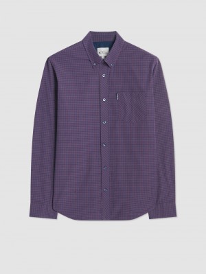 Ben Sherman Signature Gingham Long-Sleeve Skjorte Lilla | TA0874952