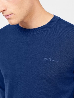 Ben Sherman Signature Merino Crewneck Strikkevarer Blå | LF8264751