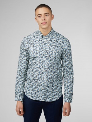 Ben Sherman Signature Multicolor Floral Skjorte Blå | XC4069172