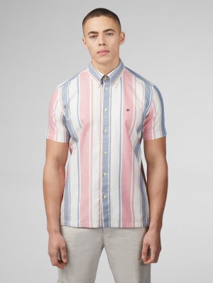 Ben Sherman Signature Multicolor Stripe Skjorte Mørke Rosa | ME3694750