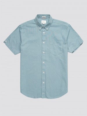 Ben Sherman Signature Organic Short-Sleeve Oxford Shadow Skjorte Blå Grå | FY3562784