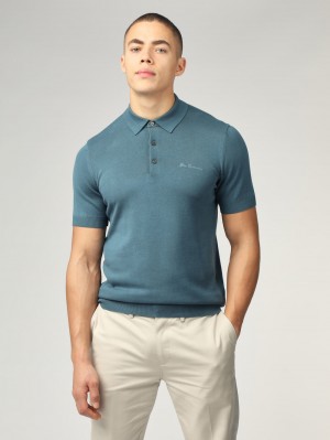 Ben Sherman Signature Short Sleeve Polo Strikkevarer Turkis | JV3184572