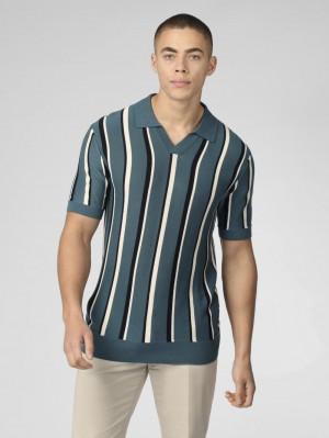 Ben Sherman Signature Vertical Stripe Open Neck Polo Strikkevarer Turkis | KE4867503