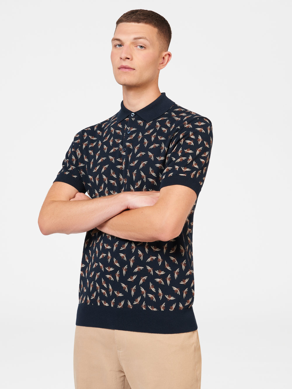 Ben Sherman Art Deco Gensere Med Polo Hals Marineblå | DL7164985