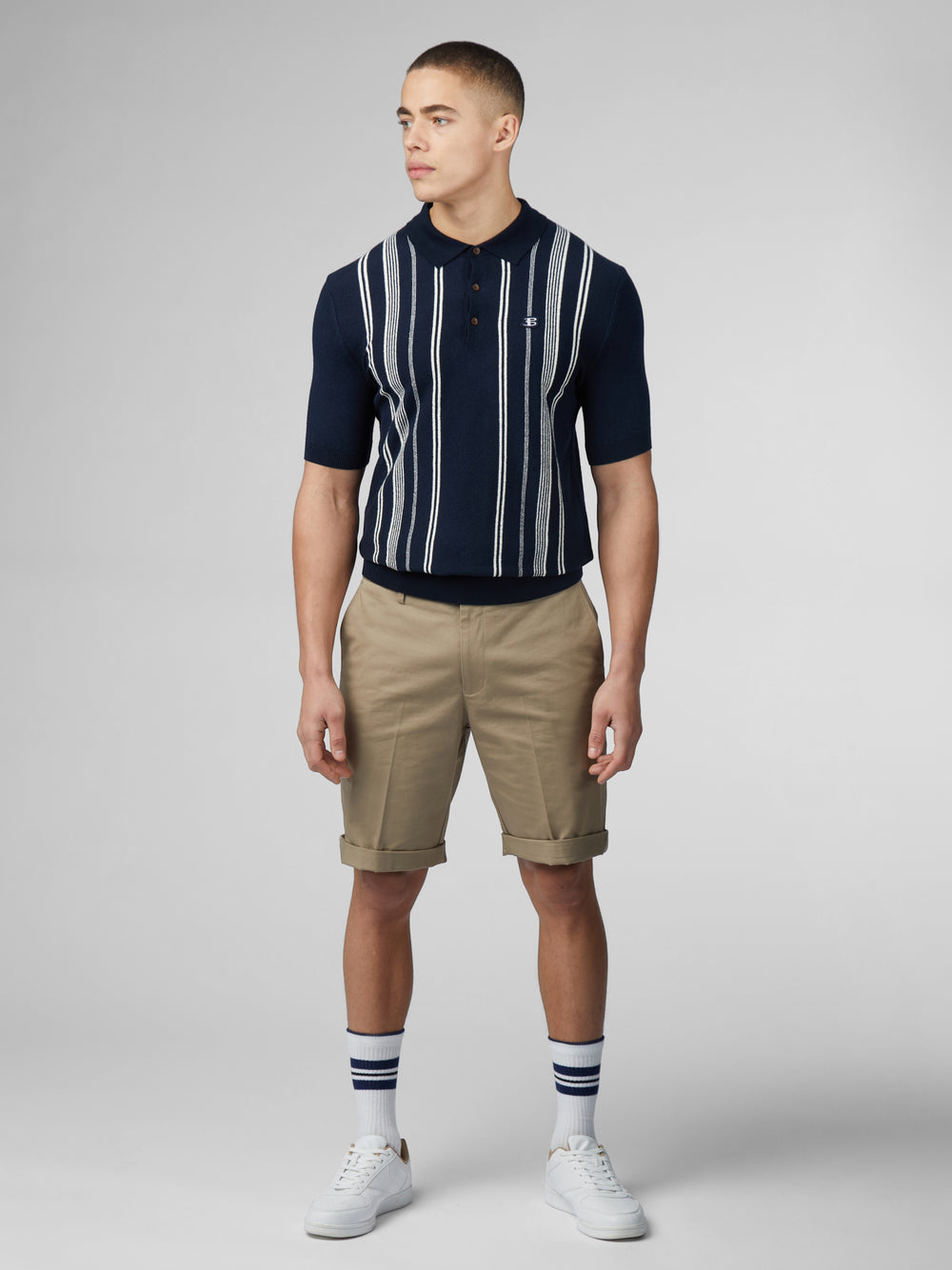 Ben Sherman B by Ben Sherman Crinkle Cotton Stripe Polo Strikkevarer Marineblå | HX9031567