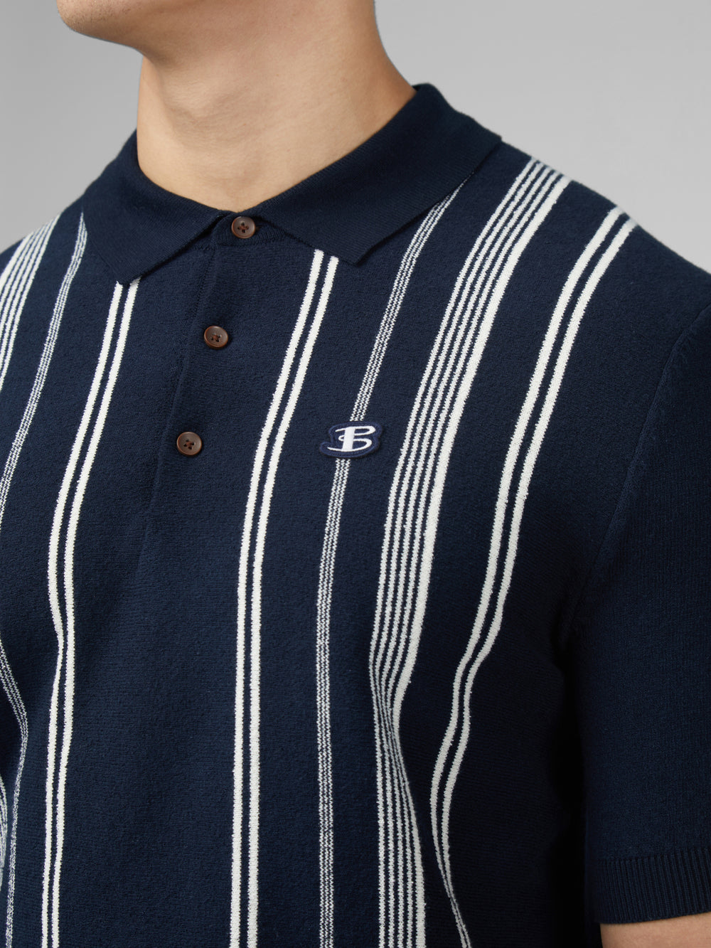 Ben Sherman B by Ben Sherman Crinkle Cotton Stripe Polo Strikkevarer Marineblå | HX9031567