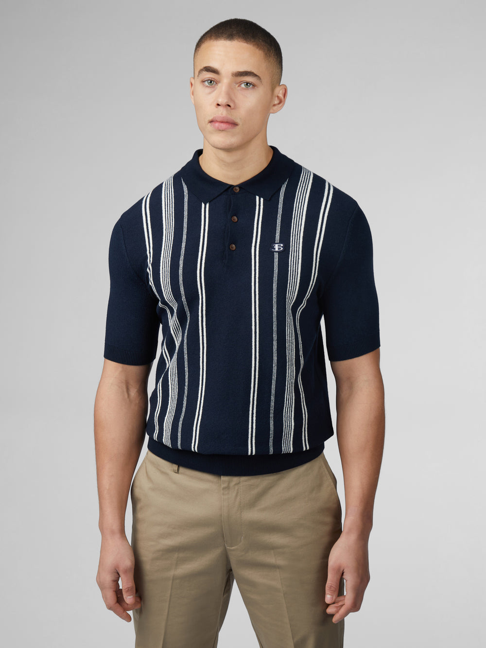 Ben Sherman B by Ben Sherman Crinkle Cotton Stripe Polo Strikkevarer Marineblå | HX9031567