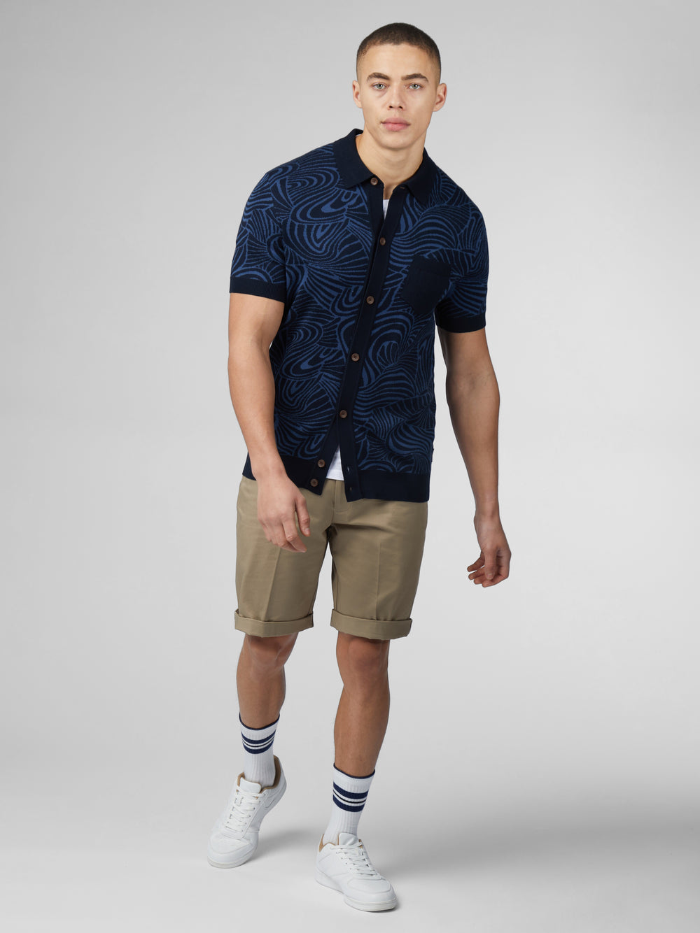 Ben Sherman B by Ben Sherman Swirl Jacquard Button Through Polo Strikkevarer Marineblå | BZ1243760