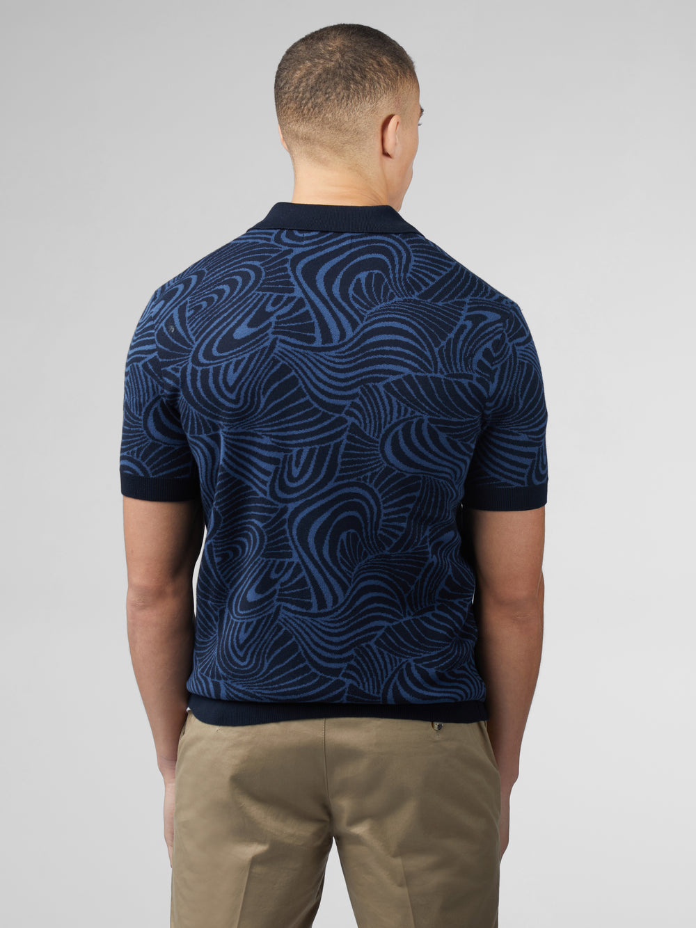 Ben Sherman B by Ben Sherman Swirl Jacquard Button Through Polo Strikkevarer Marineblå | BZ1243760