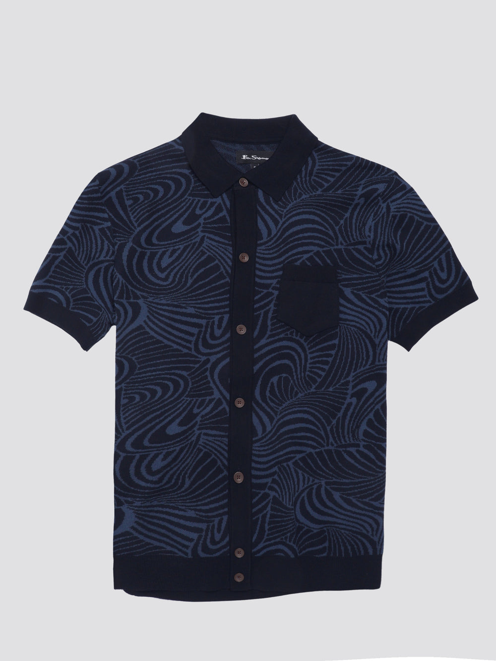 Ben Sherman B by Ben Sherman Swirl Jacquard Button Through Polo Strikkevarer Marineblå | BZ1243760