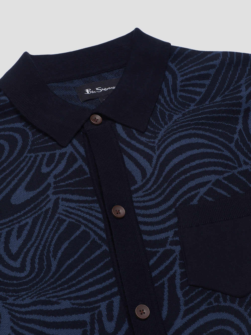 Ben Sherman B by Ben Sherman Swirl Jacquard Button Through Polo Strikkevarer Marineblå | BZ1243760