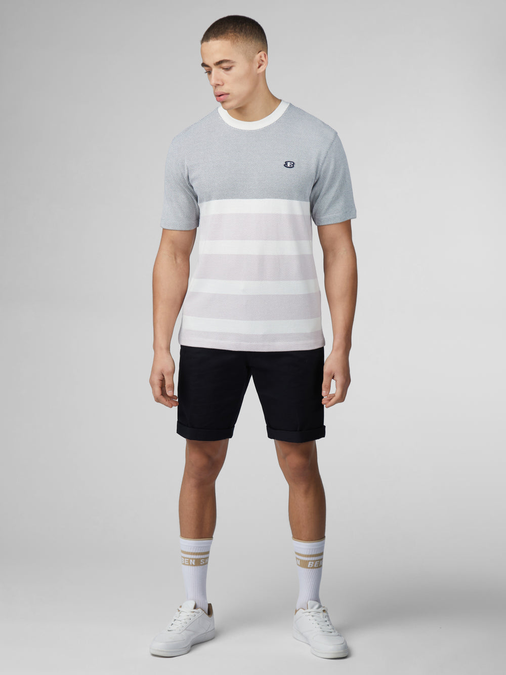 Ben Sherman B by Ben Sherman Textured Block Stripe T-Skjorte Marineblå | FY8524179