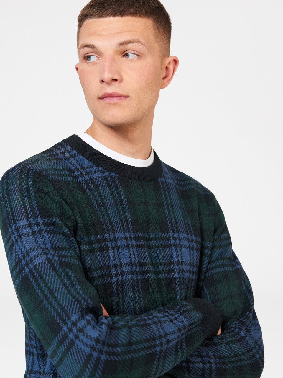 Ben Sherman Blackwatch Check Crewneck Strikkevarer Svarte | ND1629578