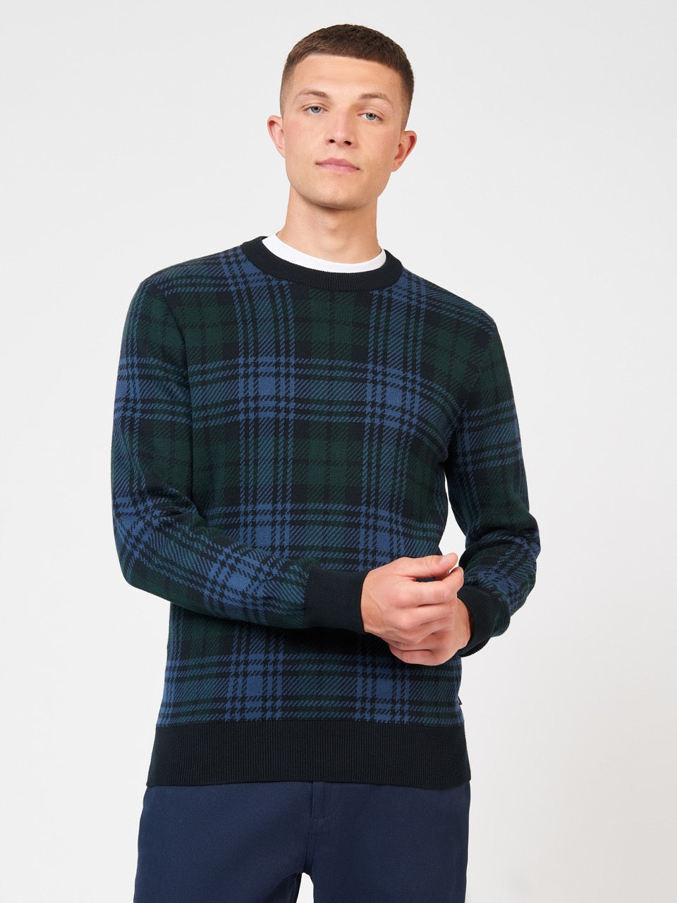 Ben Sherman Blackwatch Check Crewneck Strikkevarer Svarte | ND1629578