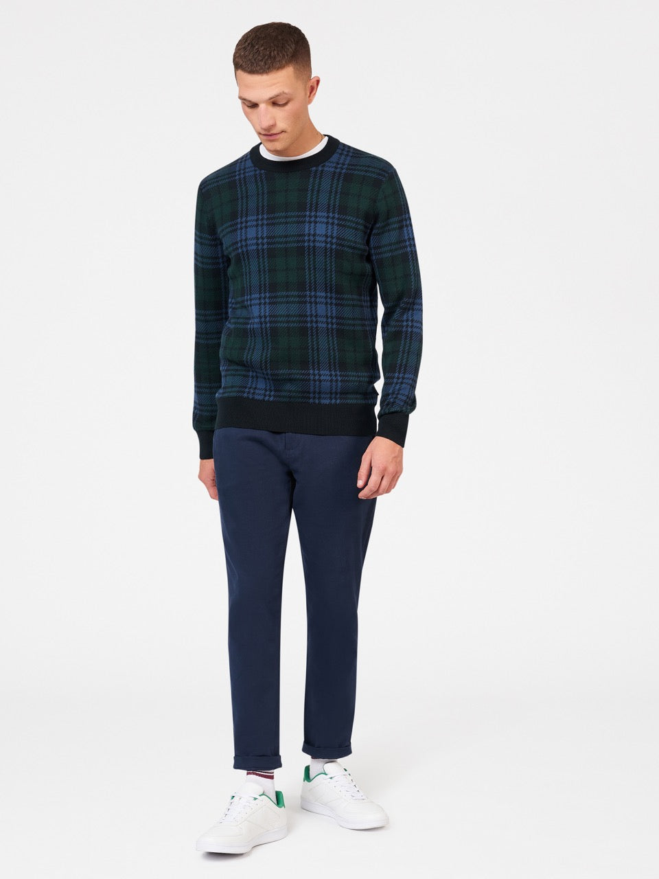 Ben Sherman Blackwatch Check Crewneck Strikkevarer Svarte | ND1629578