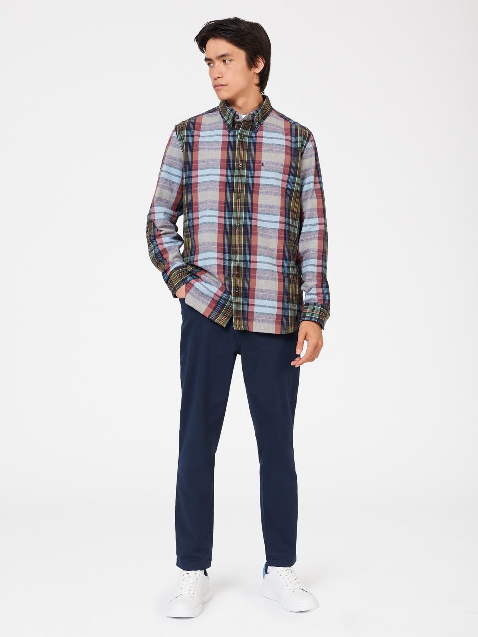 Ben Sherman Brushed Multicolour Check Oxford Skjorte Blå | CM0347562