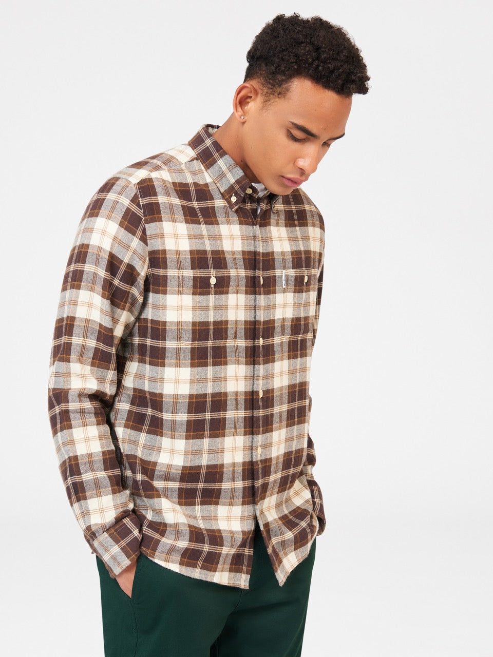 Ben Sherman Brushed Plain Check Skjorte Sjokolade | XR8912465