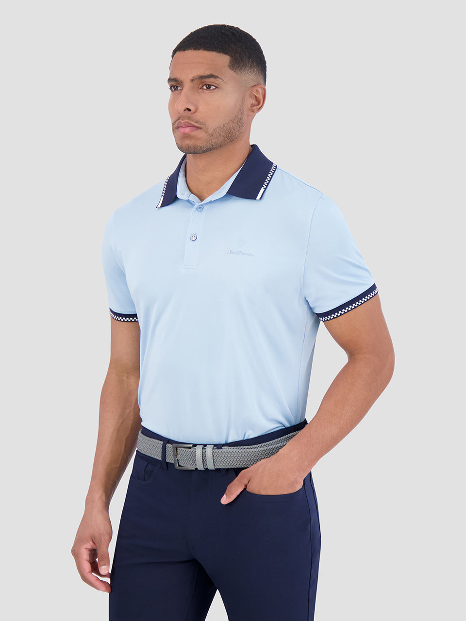 Ben Sherman Checker Rib Air Pique Sports Fit Polo T Skjorte Blå | GE9207638