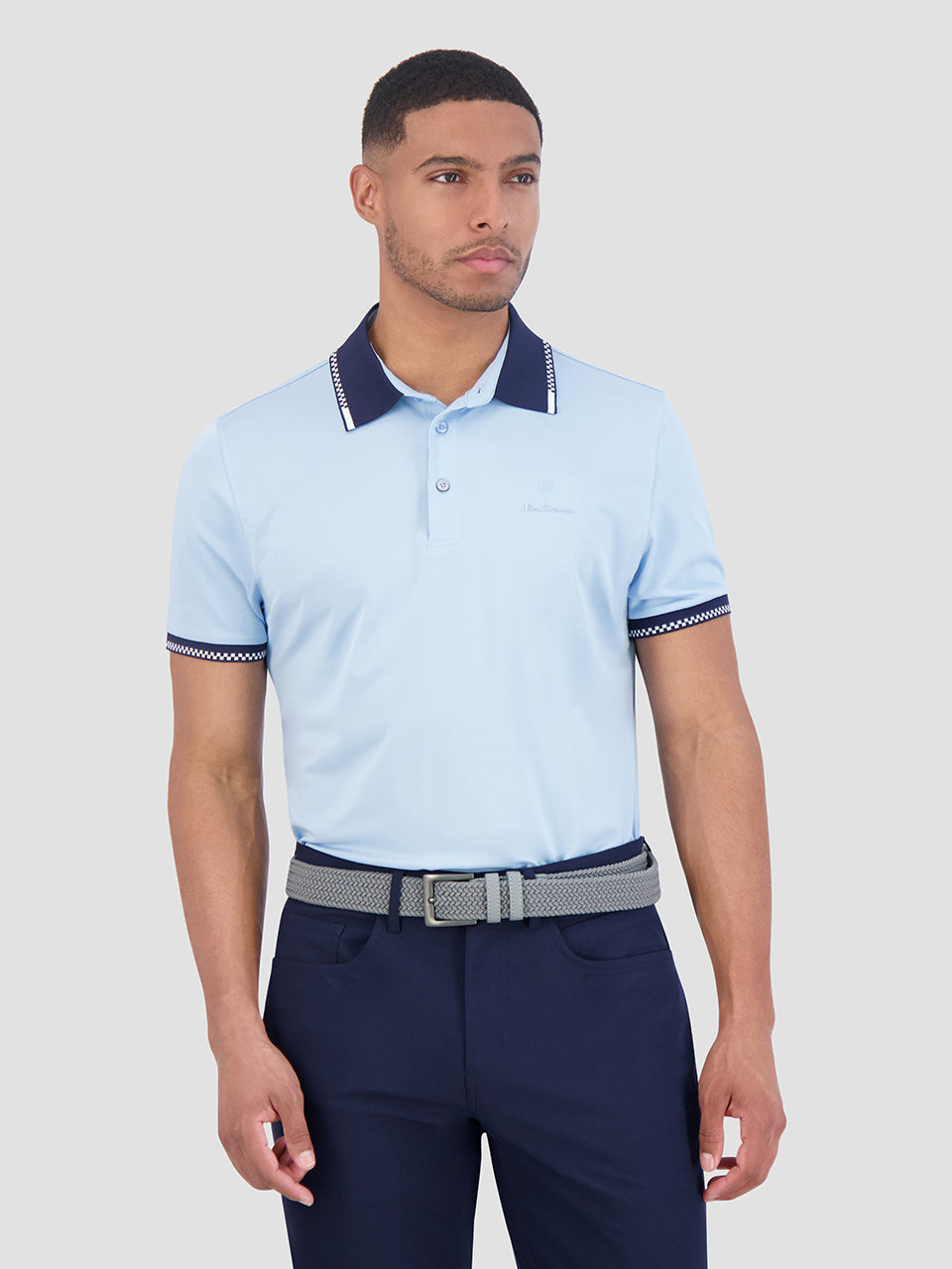 Ben Sherman Checker Rib Air Pique Sports Fit Polo T Skjorte Blå | GE9207638