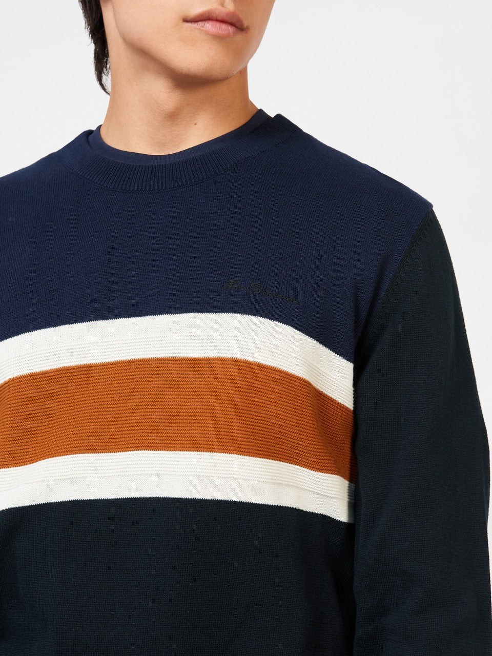 Ben Sherman Chest Stripe Crewneck Strikkevarer Svarte | HE8512490