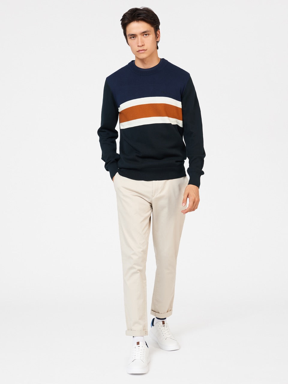 Ben Sherman Chest Stripe Crewneck Strikkevarer Svarte | HE8512490