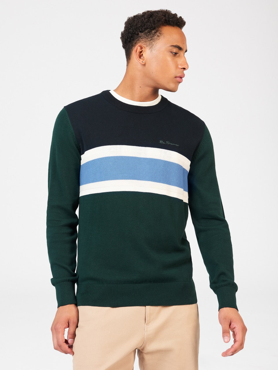 Ben Sherman Chest Stripe Crewneck Strikkevarer Mørke Grønn | HY4269170