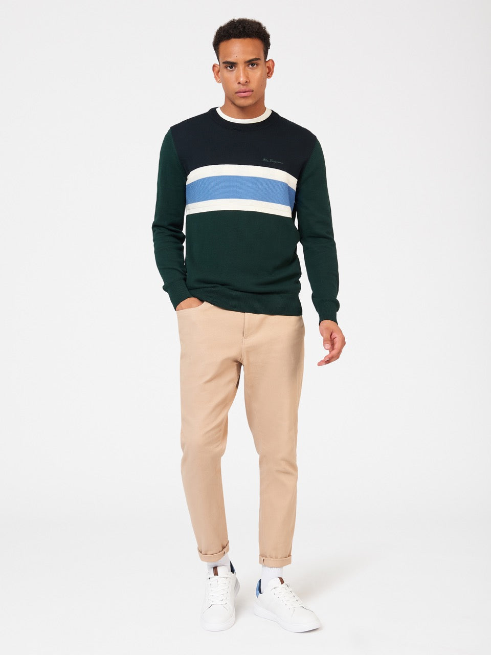 Ben Sherman Chest Stripe Crewneck Strikkevarer Mørke Grønn | HY4269170