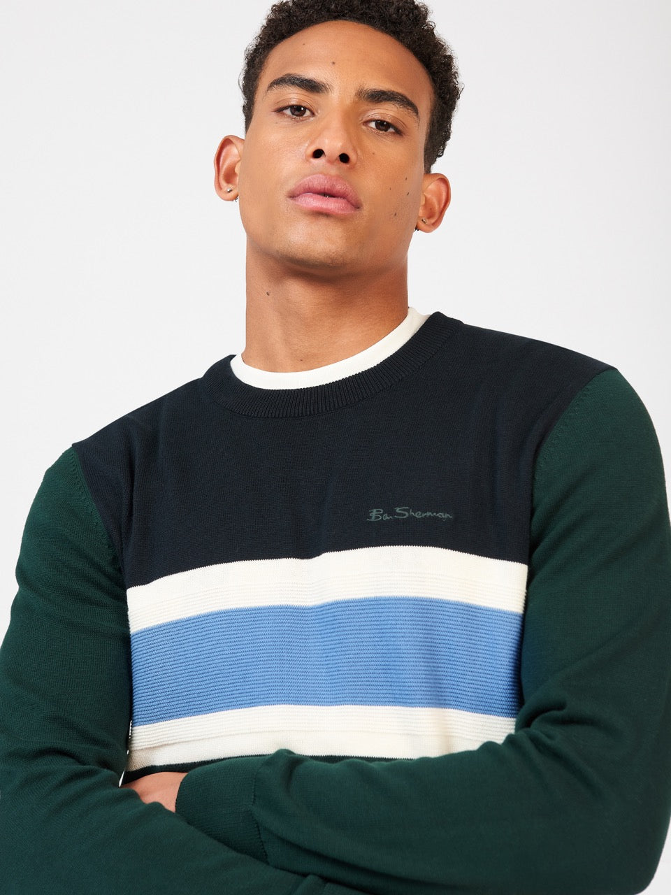 Ben Sherman Chest Stripe Crewneck Strikkevarer Mørke Grønn | HY4269170