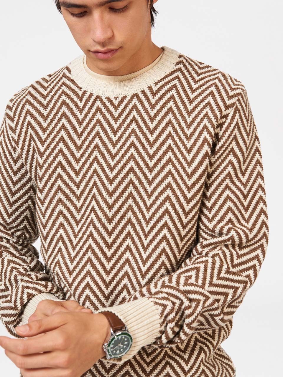 Ben Sherman Chevron Jacquard Crewneck Strikkevarer Hvite | BP5324187