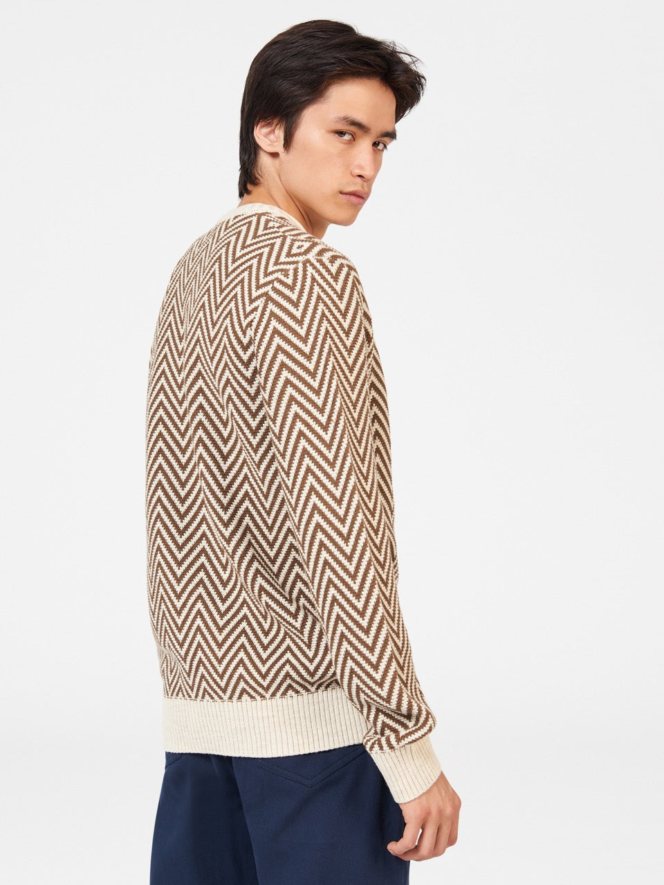 Ben Sherman Chevron Jacquard Crewneck Strikkevarer Hvite | BP5324187