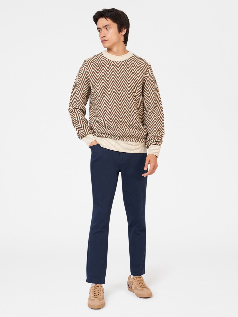 Ben Sherman Chevron Jacquard Crewneck Strikkevarer Hvite | BP5324187