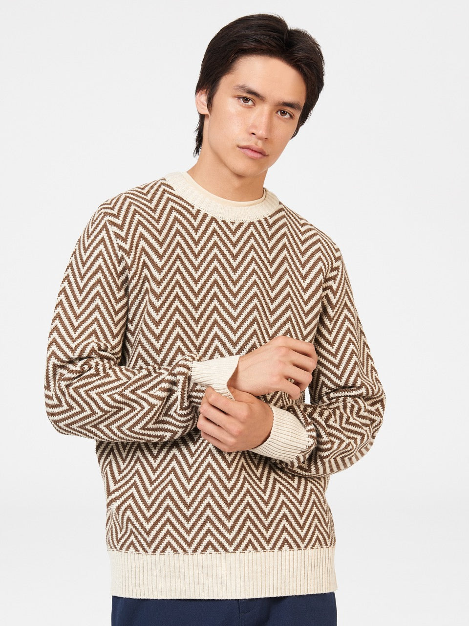 Ben Sherman Chevron Jacquard Crewneck Strikkevarer Hvite | BP5324187