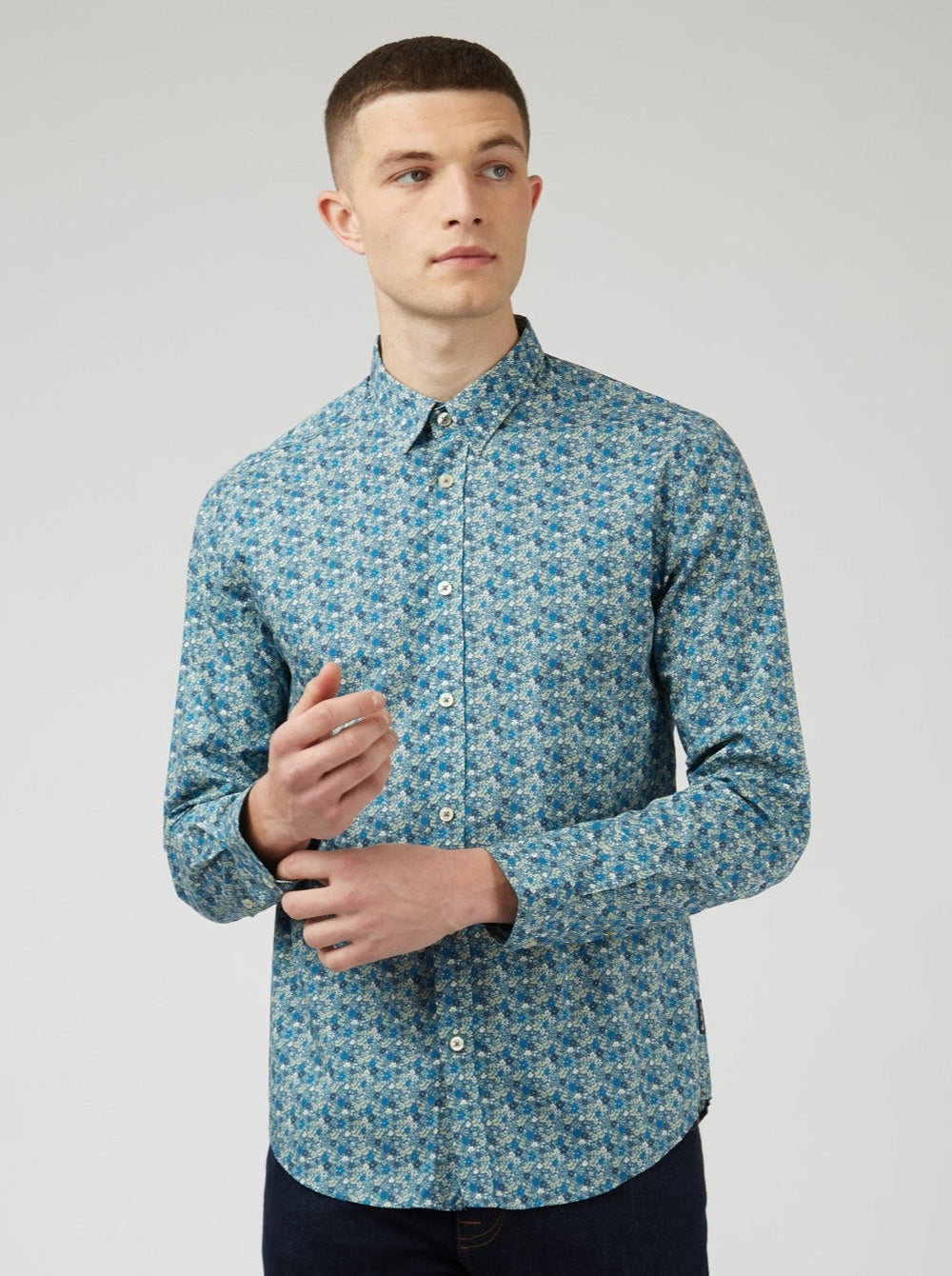 Ben Sherman Floral Print Long-Sleeve Skjorte Blå Grå | KT3048297