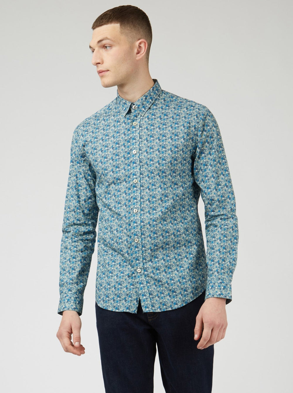 Ben Sherman Floral Print Long-Sleeve Skjorte Blå Grå | KT3048297