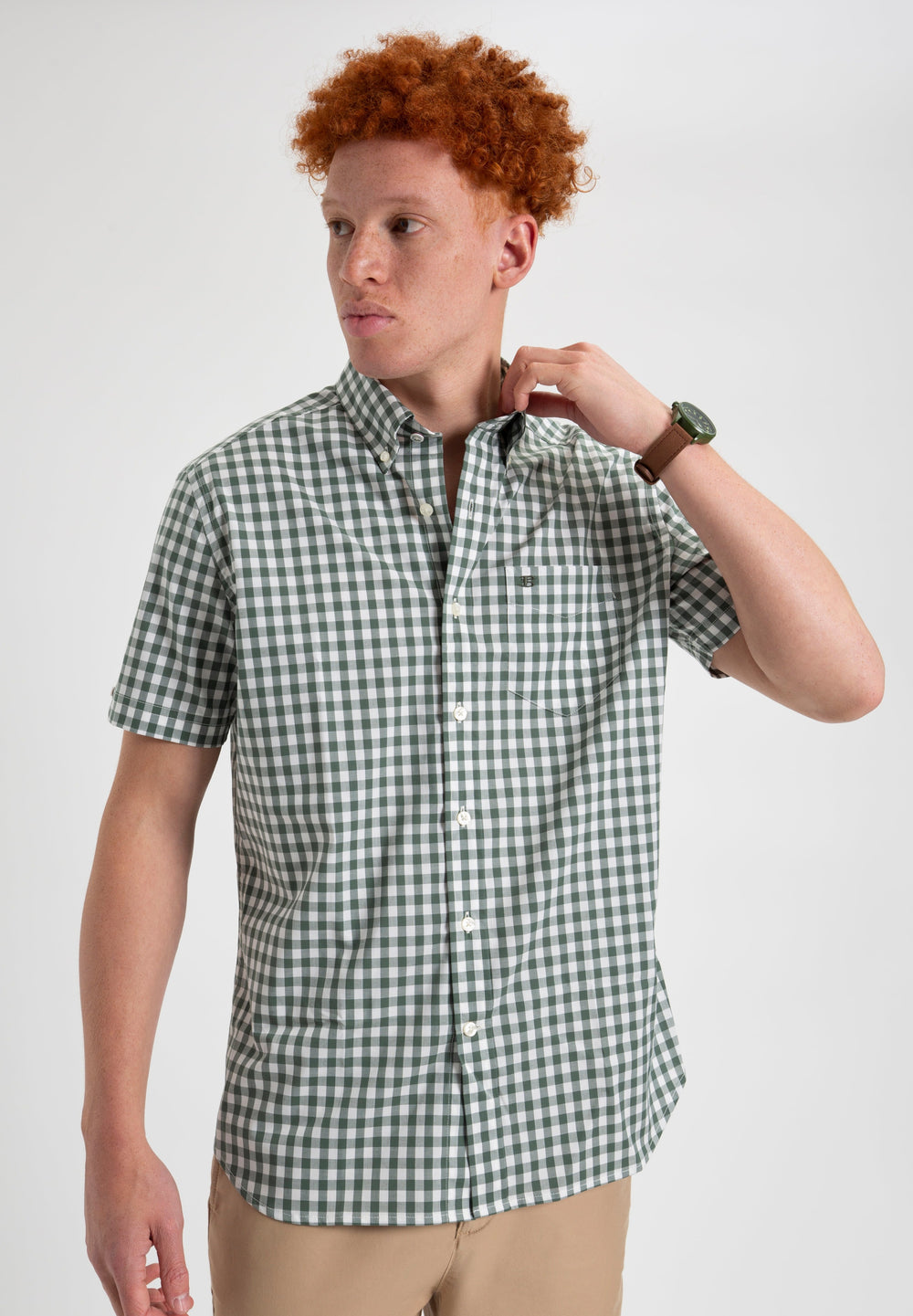 Ben Sherman House Poplin Gingham Skjorte Olivengrønne | RO9820354