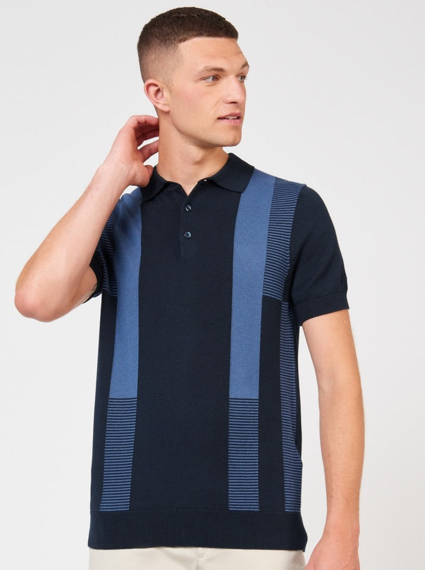 Ben Sherman Intarsia Stripe Gensere Med Polo Hals Marineblå | MS5630978