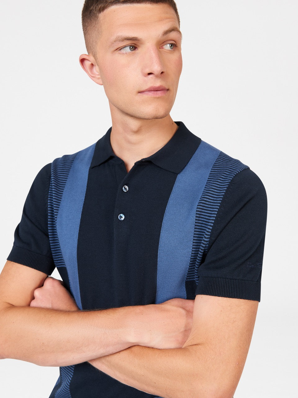 Ben Sherman Intarsia Stripe Gensere Med Polo Hals Marineblå | MS5630978