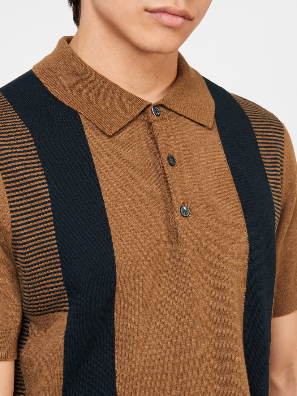 Ben Sherman Intarsia Stripe Gensere Med Polo Hals Brune | GU5487062