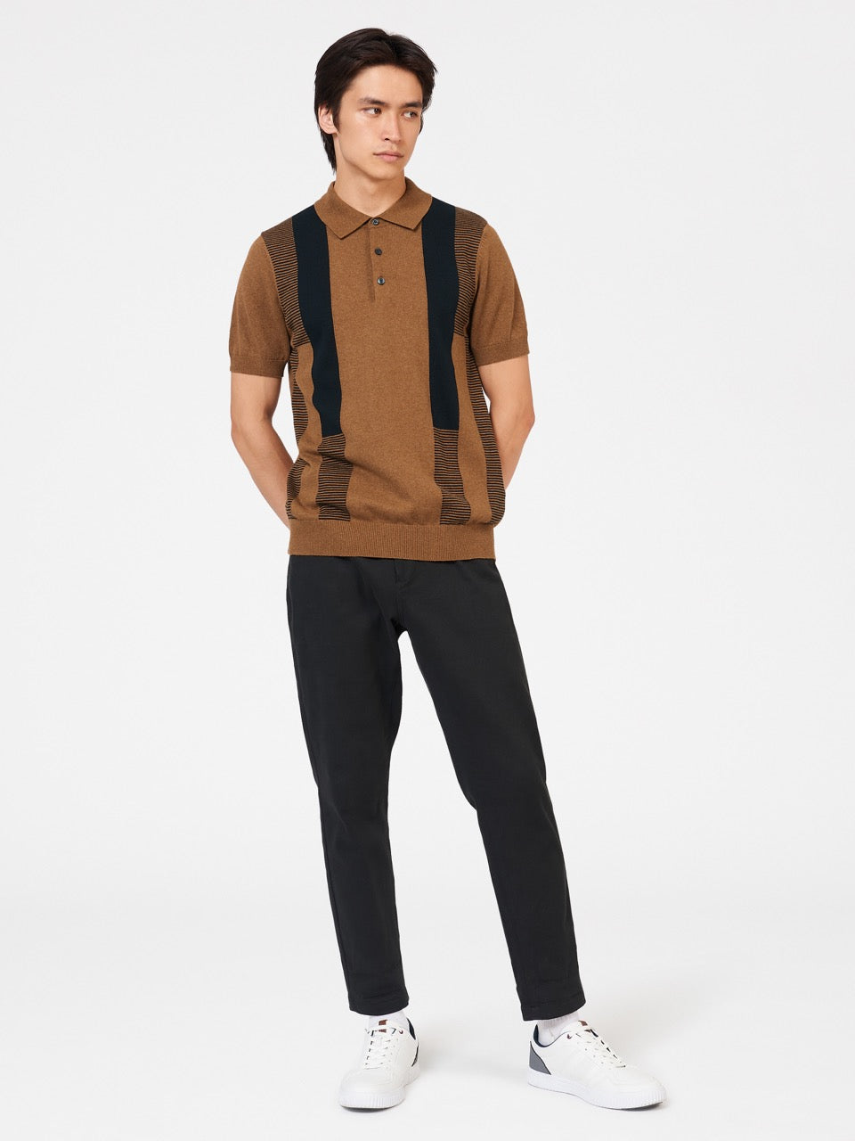 Ben Sherman Intarsia Stripe Gensere Med Polo Hals Brune | GU5487062